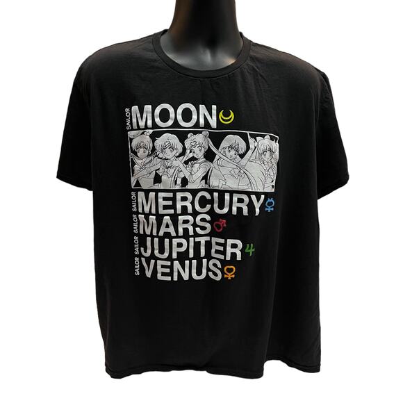 Sailor Moon Anime T-Shirt XL Black Mercury Mars Jupiter Venus Graphic Tee Toei - Picture 1 of 7
